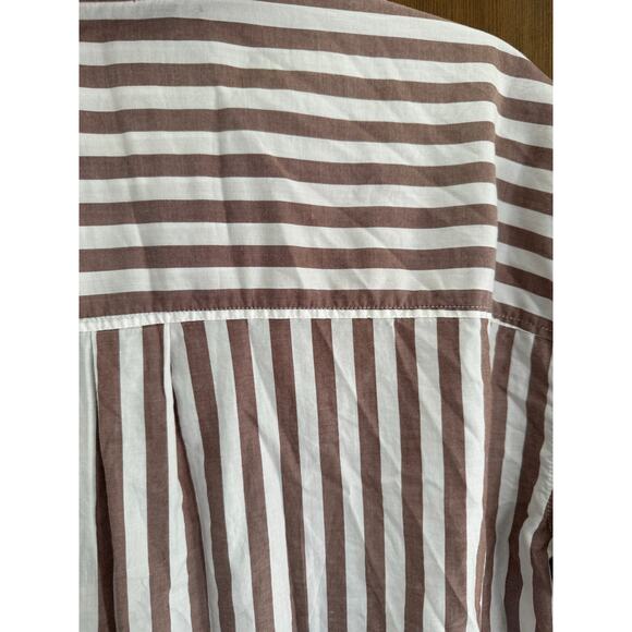 Everlane 100% Cotton Button-Up Blouse Striped Brown / White Size XL Casual Work - Picture 6 of 9